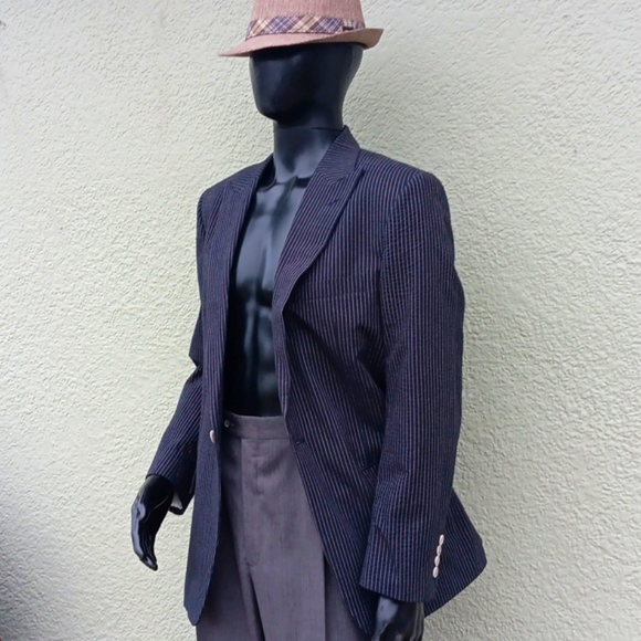 BLUE by PRONTO UOMO MEN'S PURE COTTON BLACK BLAZER W/WHITE PIN STRIPES - Picture 6 of 17